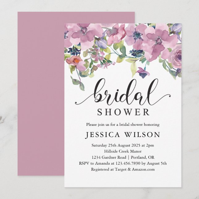 Invitation Flore d'aquarelle et douche nuptiale verte (Devant / Derrière)