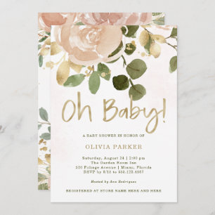 Invitation Flore d'aquarelle neutre Oh Baby Baby shower