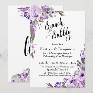 Invitation Flore d'aquarelle violette Brunch & Bubbly