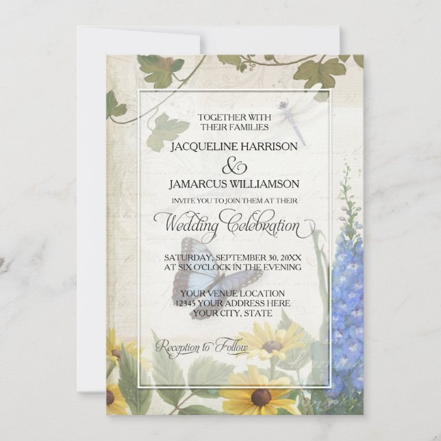 Invitation Flore de la marmite des papillons rustique (Devant)