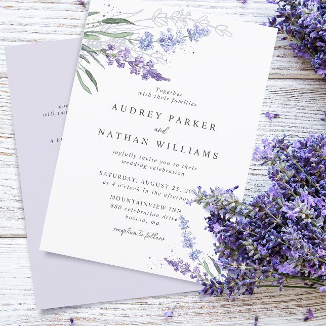 Invitation Flore de lavande romantique avec détails Mariage (Créateur téléchargé)