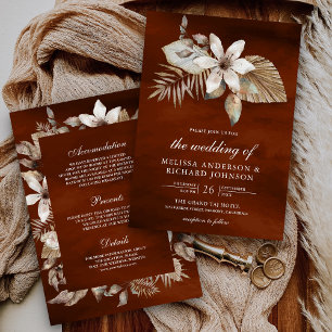 Invitation Flore de palmier séché tout en un Mariage orange b