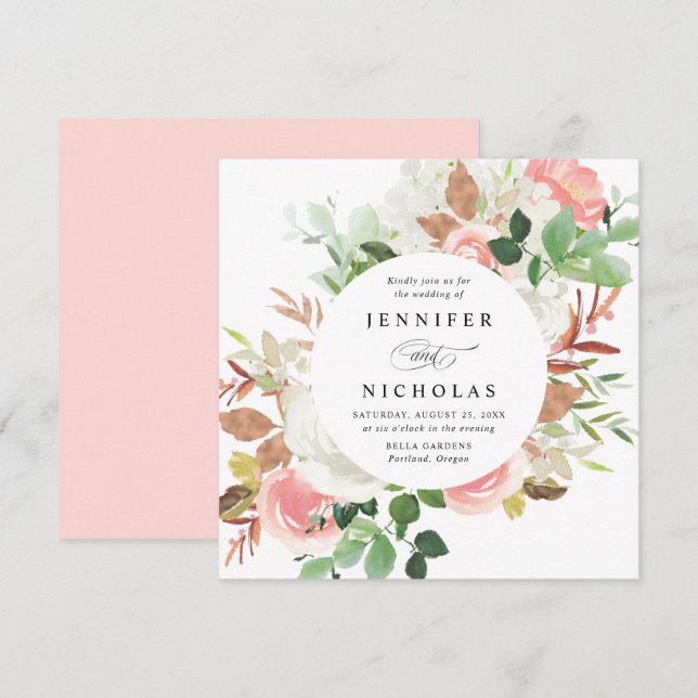 Invitation Flore de printemps | Mariage de cadre circulaire (Devant / Derrière)