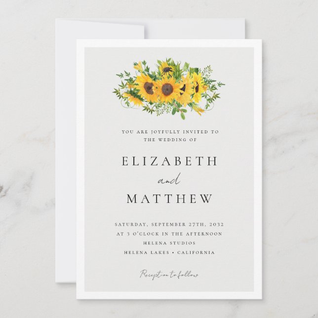 Invitation Flore de tournesol en un seul Mariage (Devant)