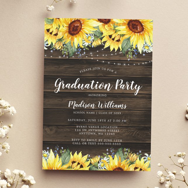 Invitation Flore de tournesol rustique Lights Graduation (Créateur téléchargé)