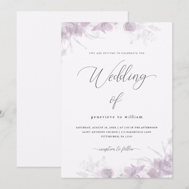 Invitation Flore délicate avec Mariage de calligraphie (Devant / Derrière)