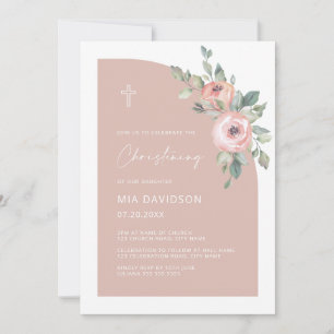 Invitation Flore demi-arc rose pâle Fille Christening