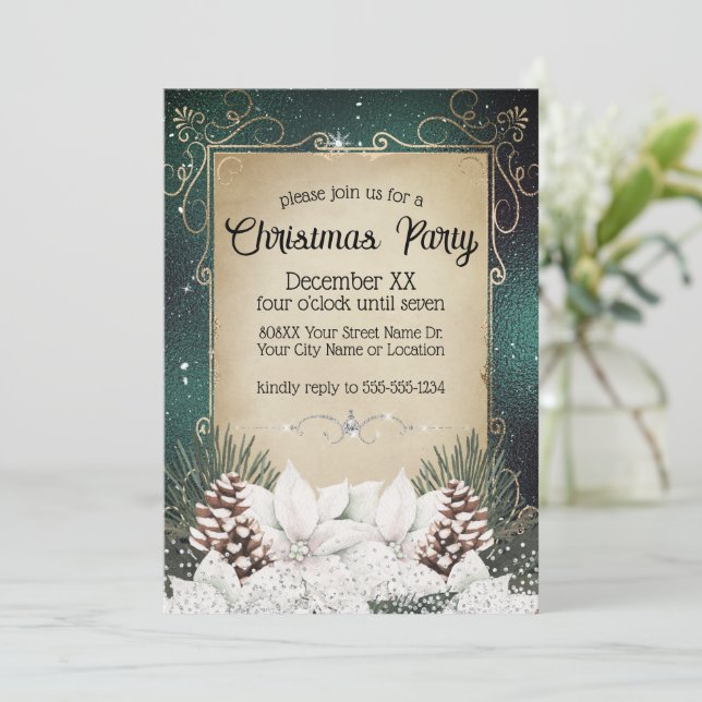 Invitation Flore d'hiver glamour avec Poinsettias blanches (Debout devant)