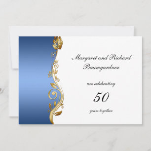 Invitation Flore d'or bleu tourbillons 50e anniversaire de Ma