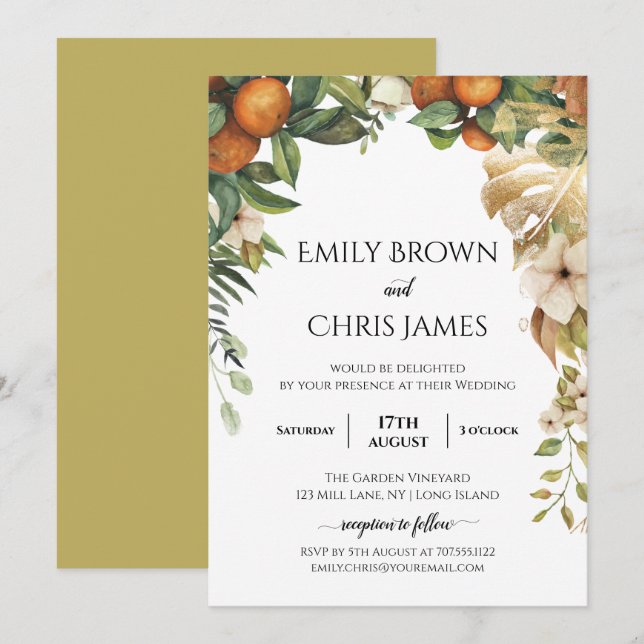 Invitation Flore d'or | Elégant Mariage de verdure Eucalyptus (Devant / Derrière)