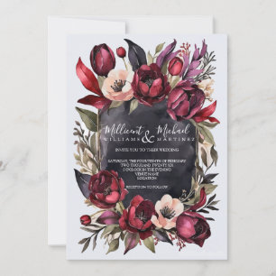 Invitation Flore esthétique foncée - Mariage rouge et noir