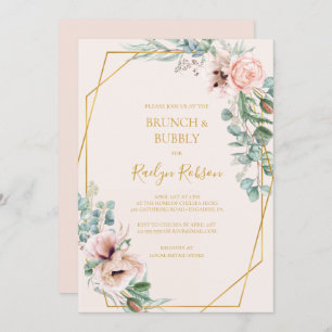 Invitation Flore floue   Pastel Brunch et Bubbly Douche
