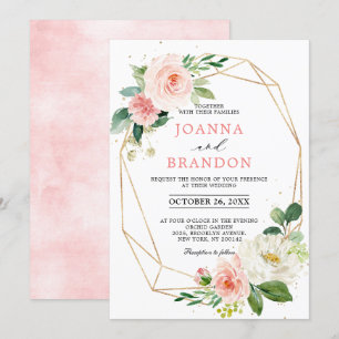 Invitation Flore flush or moderne Mariage de cadre géométriqu