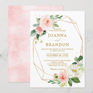 Invitation Flore flush or moderne Mariage de cadre géométriqu