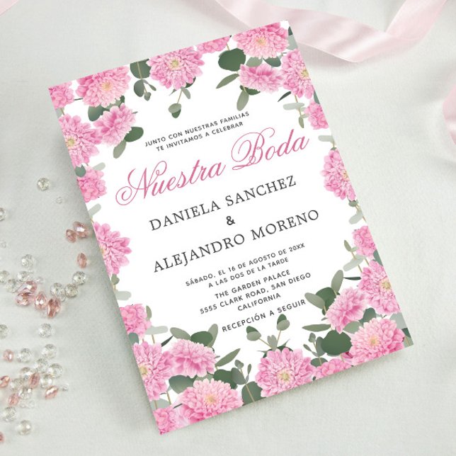 Invitation Flore flush verdure Nuestra Boda Mariage espagnol (Créateur téléchargé)