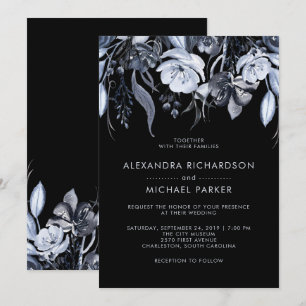 Invitation Flore foncé   Mariage d'aquarelle noir