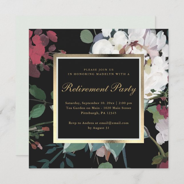 Invitation Flore foncée avec Faux Gold Frame Retraite (Devant / Derrière)