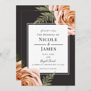 Invitation Flore foncée Roses Rustique Shabby Chic Mariage