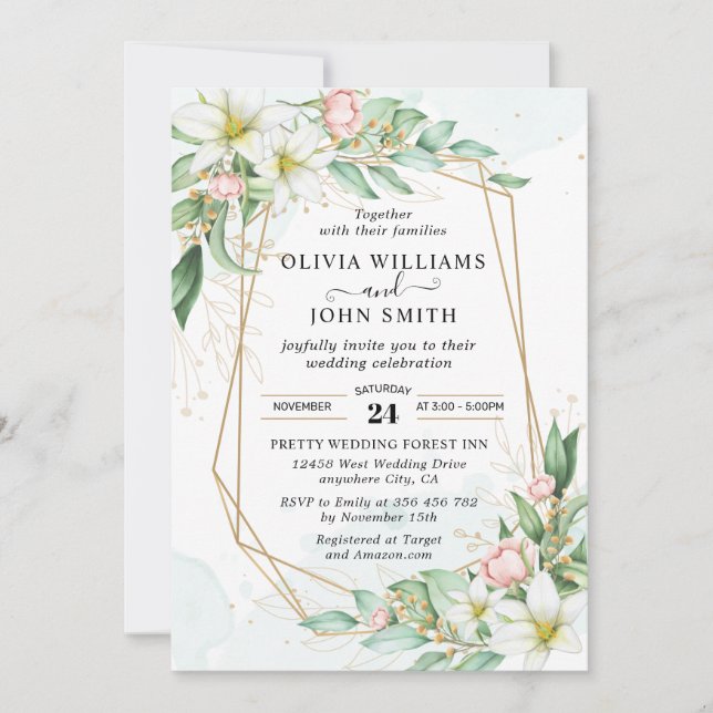 Invitation Flore géométrique rose simple - 002 Invitat (Devant)