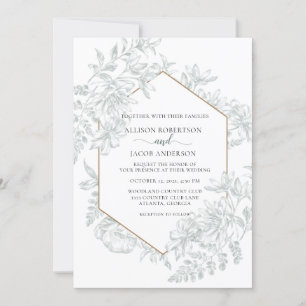 Invitation Flore géométrique verte Sage Tout en un Mariage