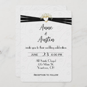 Invitation Flore mariage blanche bossée avec ruban cardiaque