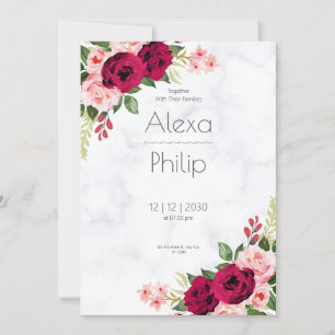 Invitation Flore minimaliste rouge Le Mariage