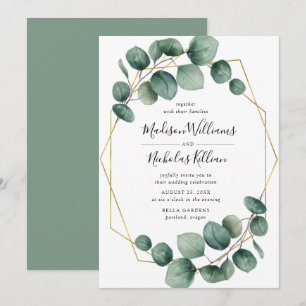 Invitation Flore Moderne Mariage avec cadre géométrique dor