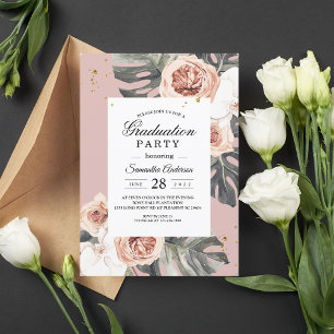 Invitation Flore moderne rose & vert Feuille Tropicale & Orch