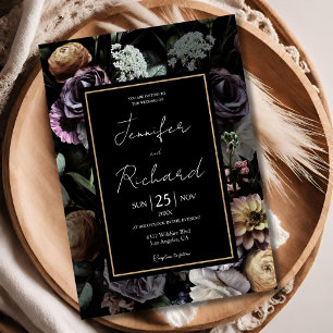 Invitation Flore Moody foncé Retro Vintage noir Mariage