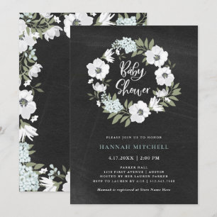 Invitation Flore noire et blanche rustique  Baby shower