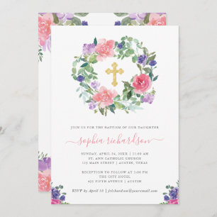 Invitation Flore peint à la main  Baptême d'aquarelle tendanc