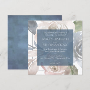Invitation Flore poussiéreux   Smoky Blue Pastel Bouquet Mari
