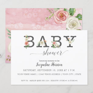 Invitation Flore rose et blanche   Baby shower fille