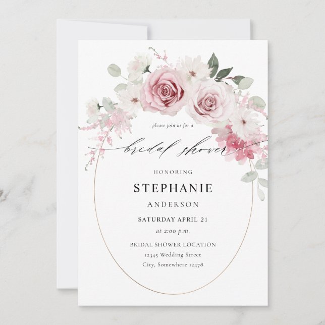 Invitation Flore rose pâle 2 Fêtes des mariées (Devant)