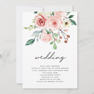 Invitation Flore rose rose moderne Mariage de code QR