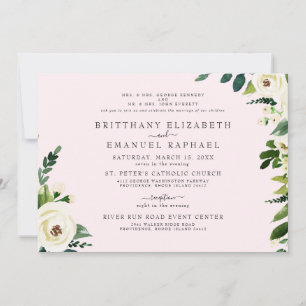 Invitation Flore rose simple Mariage des deux parents