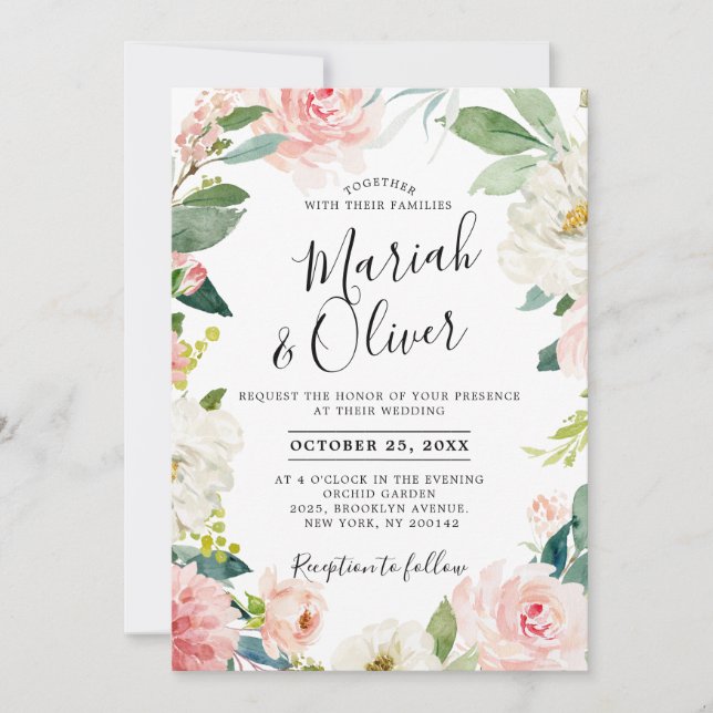 Invitation Flore rose vif Mariage de cadre botanique moderne (Devant)