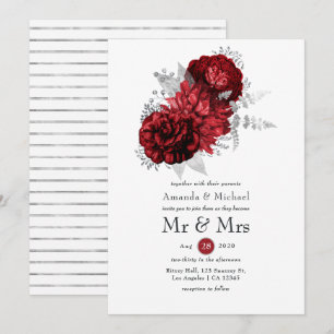 Invitation Flore rouge et argent M. & Mme Mariage