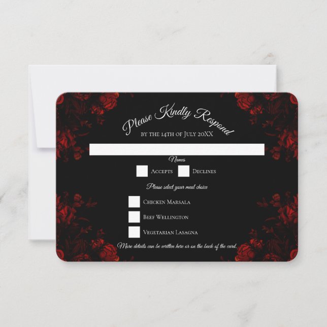 Invitation Flore rouge profond Élégant Mariage gothique (Devant)