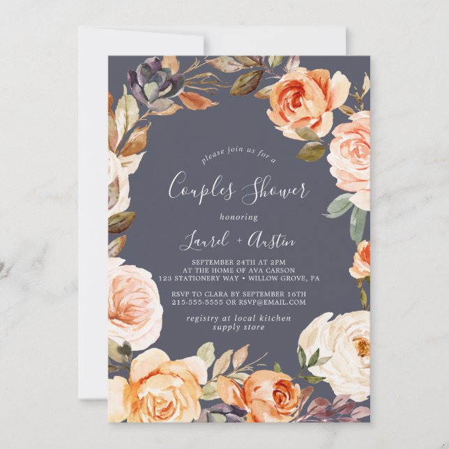 Invitation Flore rustique | Douche Couples Violets (Devant)