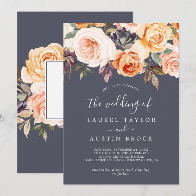 Invitation Flore rustique | Purple Le Mariage De (Devant / Derrière)