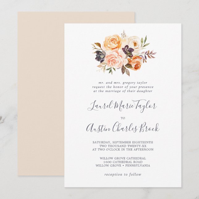 Invitation Flore Rustique Terre Mariage traditionnel (Devant / Derrière)