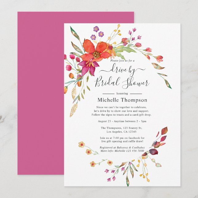 Invitation Flore sauvage de printemps par Baby shower ou nupt (Devant / Derrière)