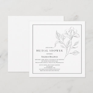 Invitation Flore simple Fête des mariées noire et blanche