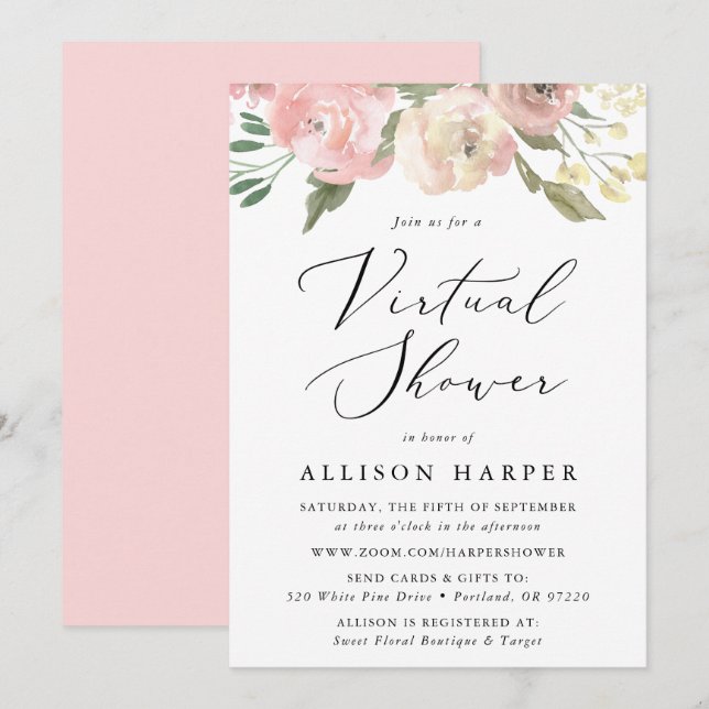 Invitation Flore subtile Floral Baby shower virtuel (Devant / Derrière)