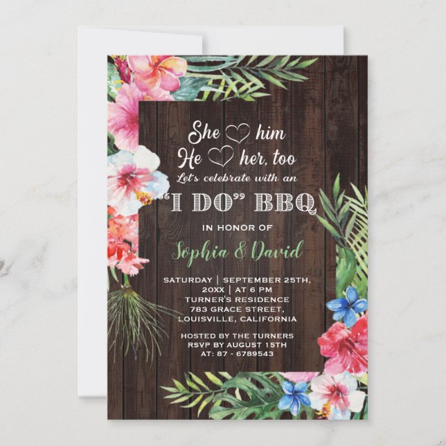 Invitation Flore tropicale exotique I DO BBQ Fiançailles (Devant)