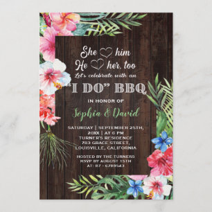 Invitation Flore tropicale exotique I DO BBQ Fiançailles