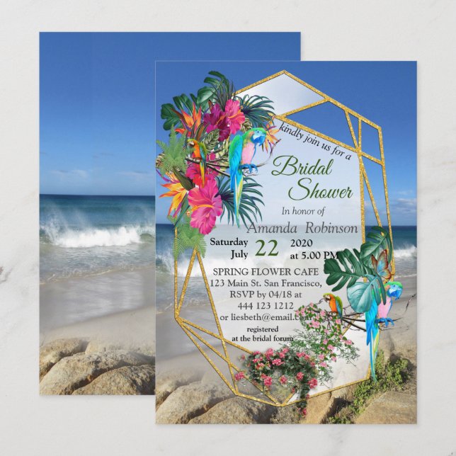Invitation Flore Tropicale Paradise Beach Scenery (Devant / Derrière)