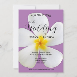 Invitation Flore tropicale, Plumeria blanche, Lavande, Mariag
