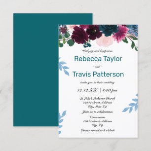 Invitation Flore Turquoise - Mariage/Réception 3x5
